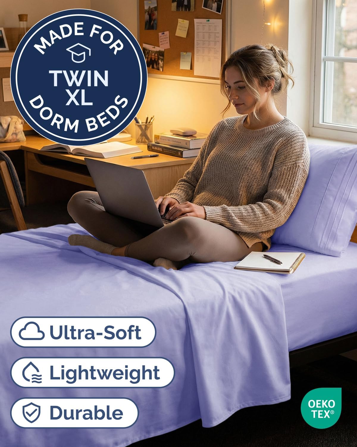 Skiennix Twin XL Sheet Set | Comfy Breathable Cooling Bedding - Hotel Luxury - Deep Pockets, Soft, Wrinkle-Free - Oeko-Tex Certified - Lavender