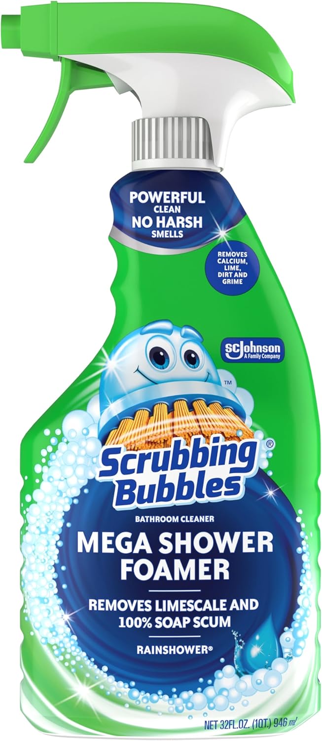 Scrubbing Bubbles Mega Bathroom Cleaner Spray - Foaming Action for Limescale & Soap Scum Removal | 32oz Rainshower Scent