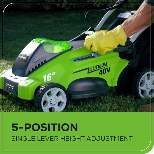 Greenworks 40V Cordless Lawn Mower - 16" Push Button Start, 4.0Ah Battery, Ideal for 1/3 Acre