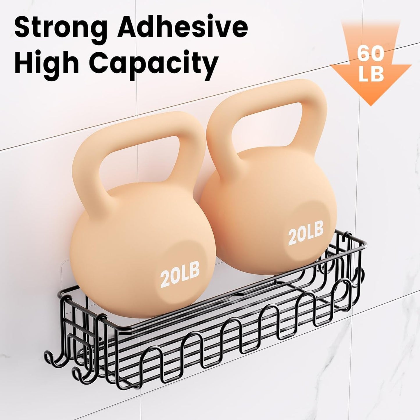 Saydear Adhesive Shower Caddy - Rustproof Metal Bathroom Storage Shelf with 2 Bonus Hooks | 4-Pack, Drill-Free Black