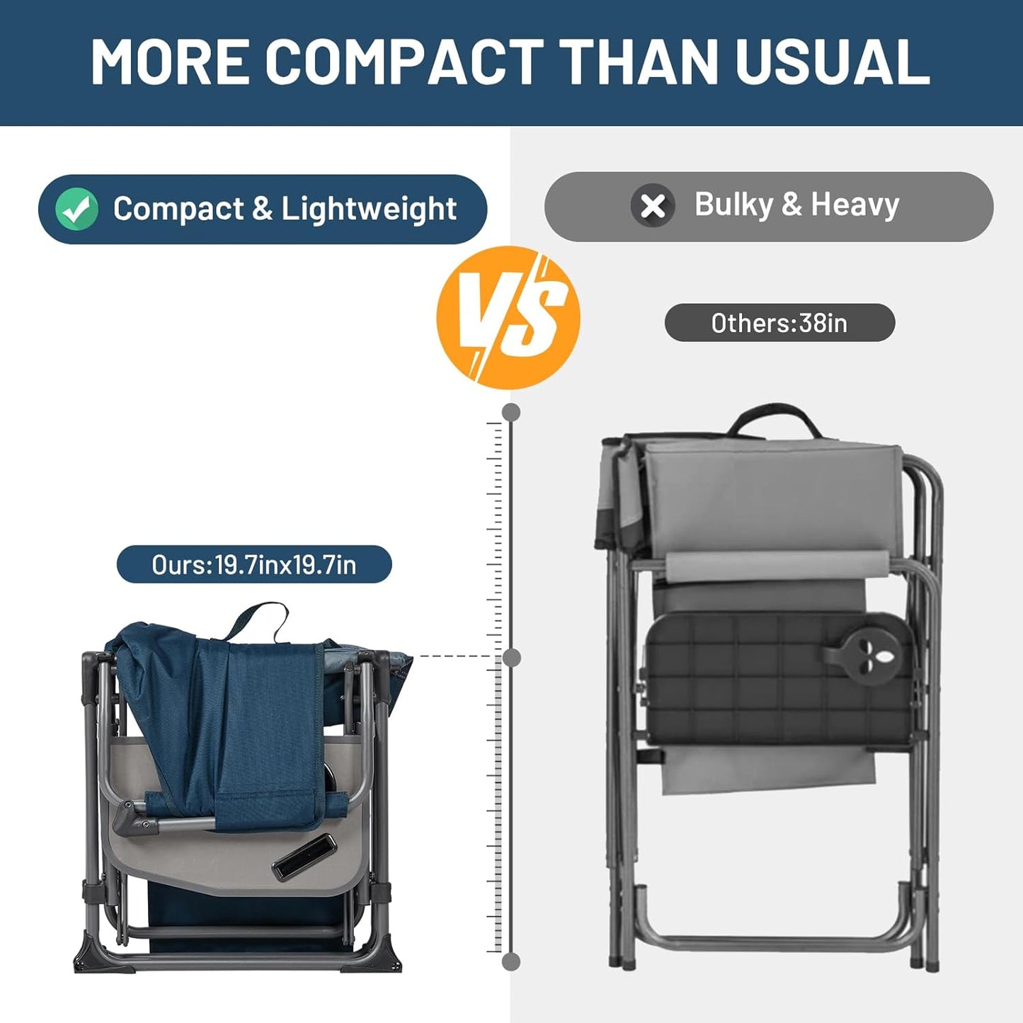 Timber Ridge Camping Chair - Portable Aluminum Directors Chair with Side Table & Pocket | Heavy Duty 400lbs, Blue
