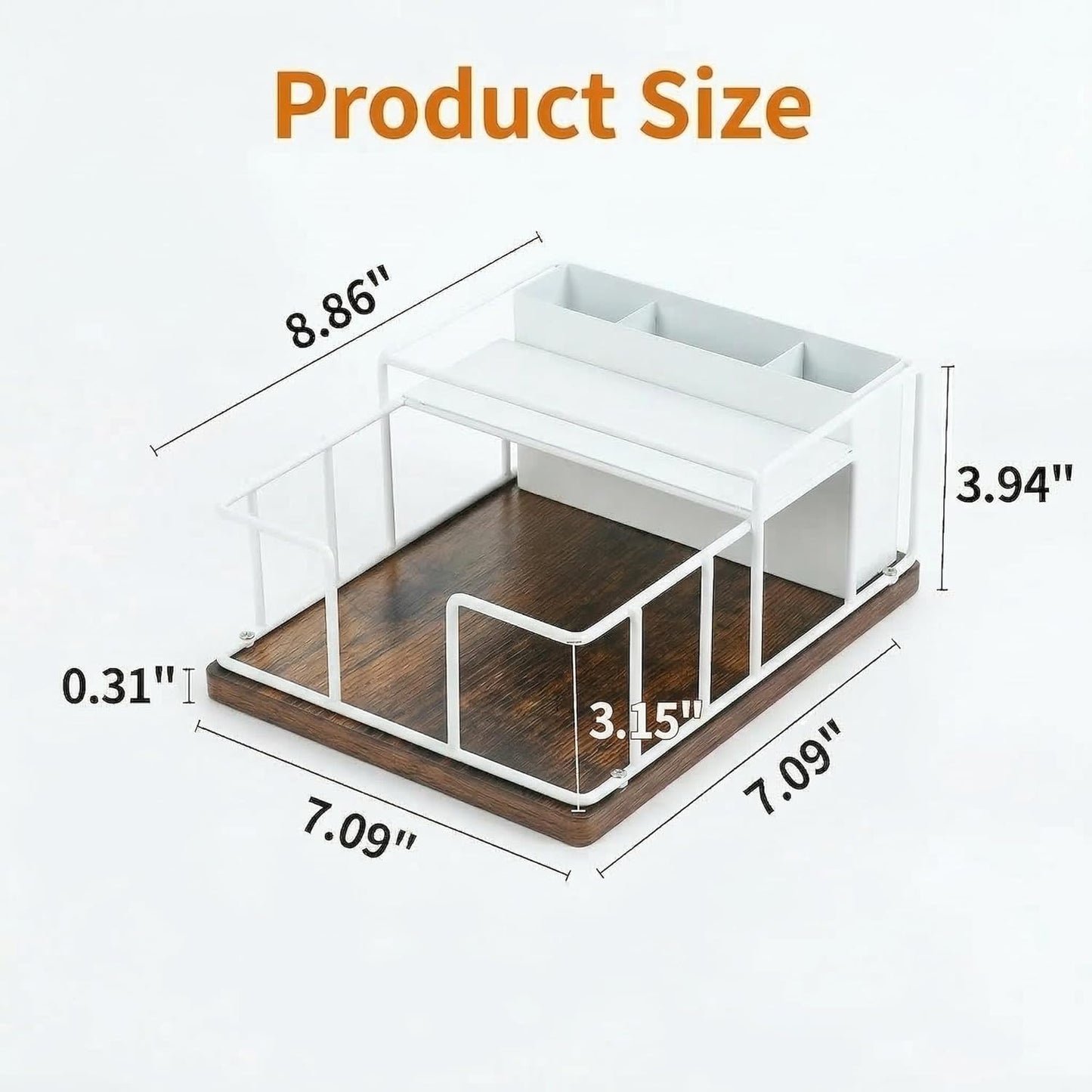 Wood & Metal Napkin Holder by [Brand Name] - 3-in-1 Utensil Caddy & Spice Rack for Kitchen & Patio (White)