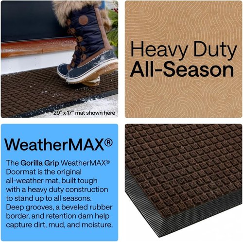 GORILLA GRIP Waterproof All-Season WeatherMAX Doormat - 34x58, Natural Rubber, Stain & Fade Resistant, Easy Clean