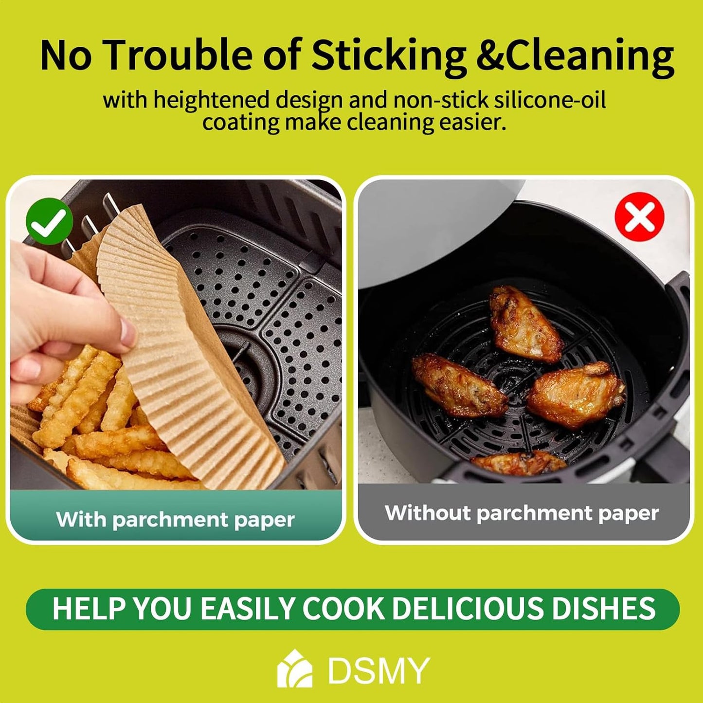 Skiennix Air Fryer Disposable Paper Liners - 200 PCS Non-Stick 8 Inch Square Parchment for 5-8QT Cooking