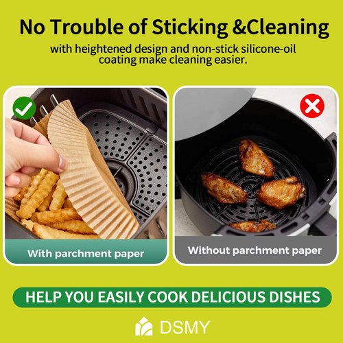 DSMY 150 PCS Air Fryer Disposable Paper Liners,8 Inch Square Parchment Disposable Paper Liner for 5-8QT Air Fryer,Baking, Roasting and Microwave, Non-Stick Airfryer Accessories
