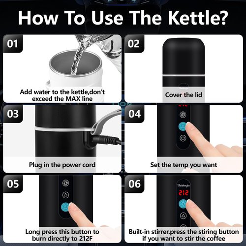 Electric Travel Kettle,12V/24V Car Coffee Warmer Kettle,Portable Hot Water Boiler,Small Hot Water Heater with Built-in Magnetic Induction Stirring