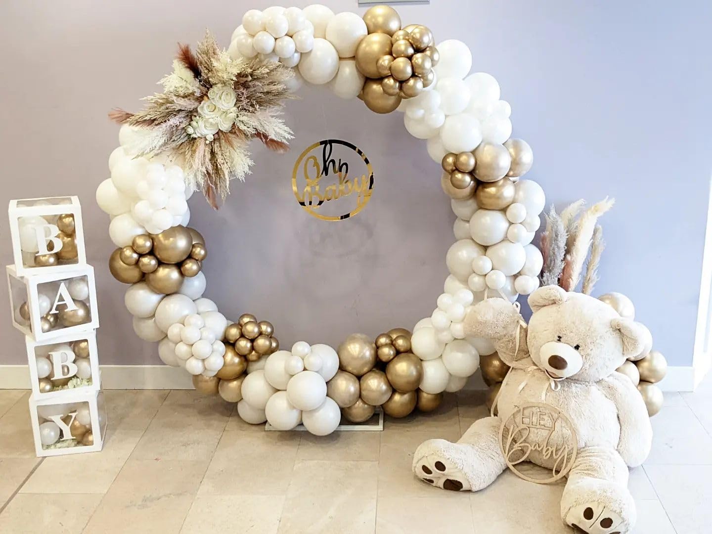 White and Gold Balloons Arch Kit, 124pcs White Gold Confetti Metallic Latex Balloons Arch for Baptism, Baby Shower, Birthday Party Decorations