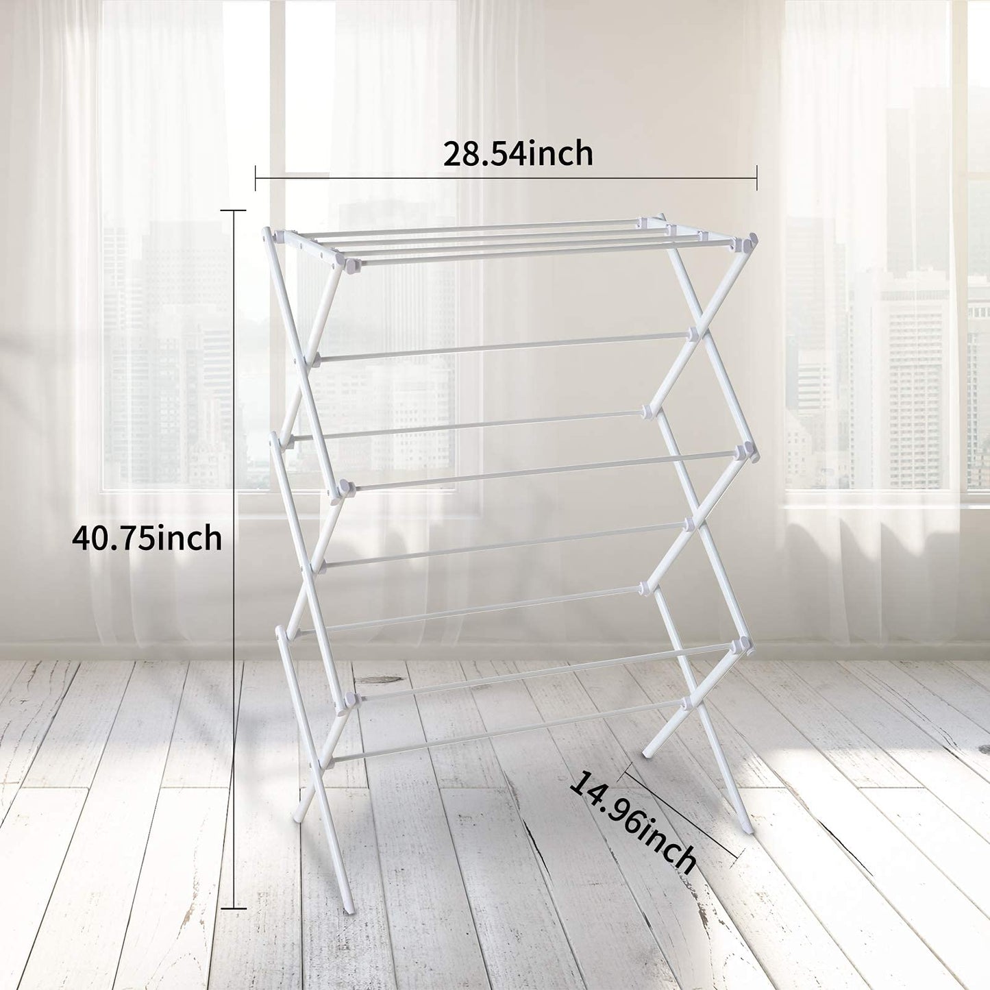 YUBELLES 3 Tiers Foldable Clothes Drying Rack, Vertical Laundry Rack Portable and Collapsible for Storage Indoor Outdoor, White