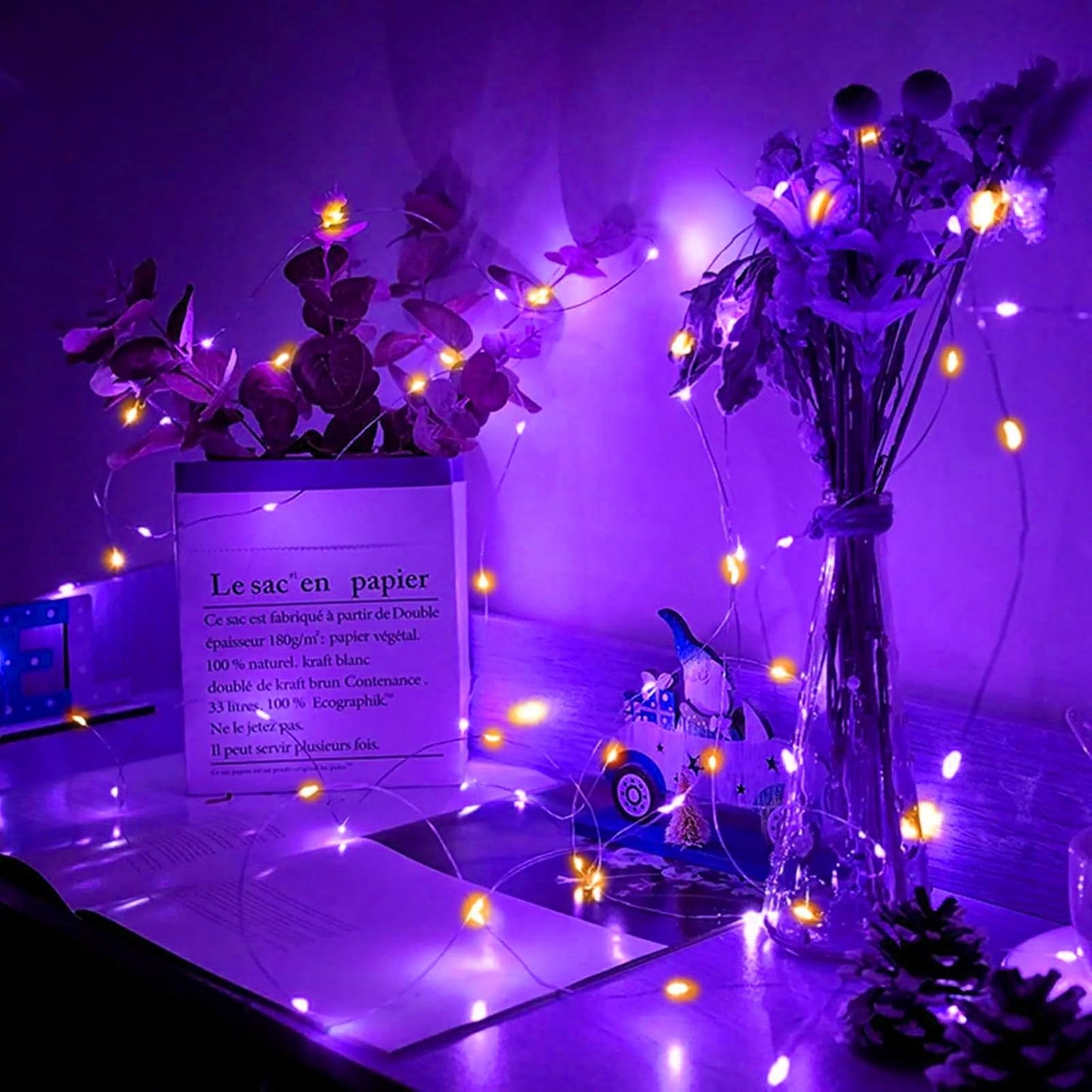 Skiennix 50 Pack Fairy Lights - 7Ft 20 LED Twinkle String Lights | Battery Operated & Waterproof for Parties, Weddings, and Holidays - Orange & Purple
