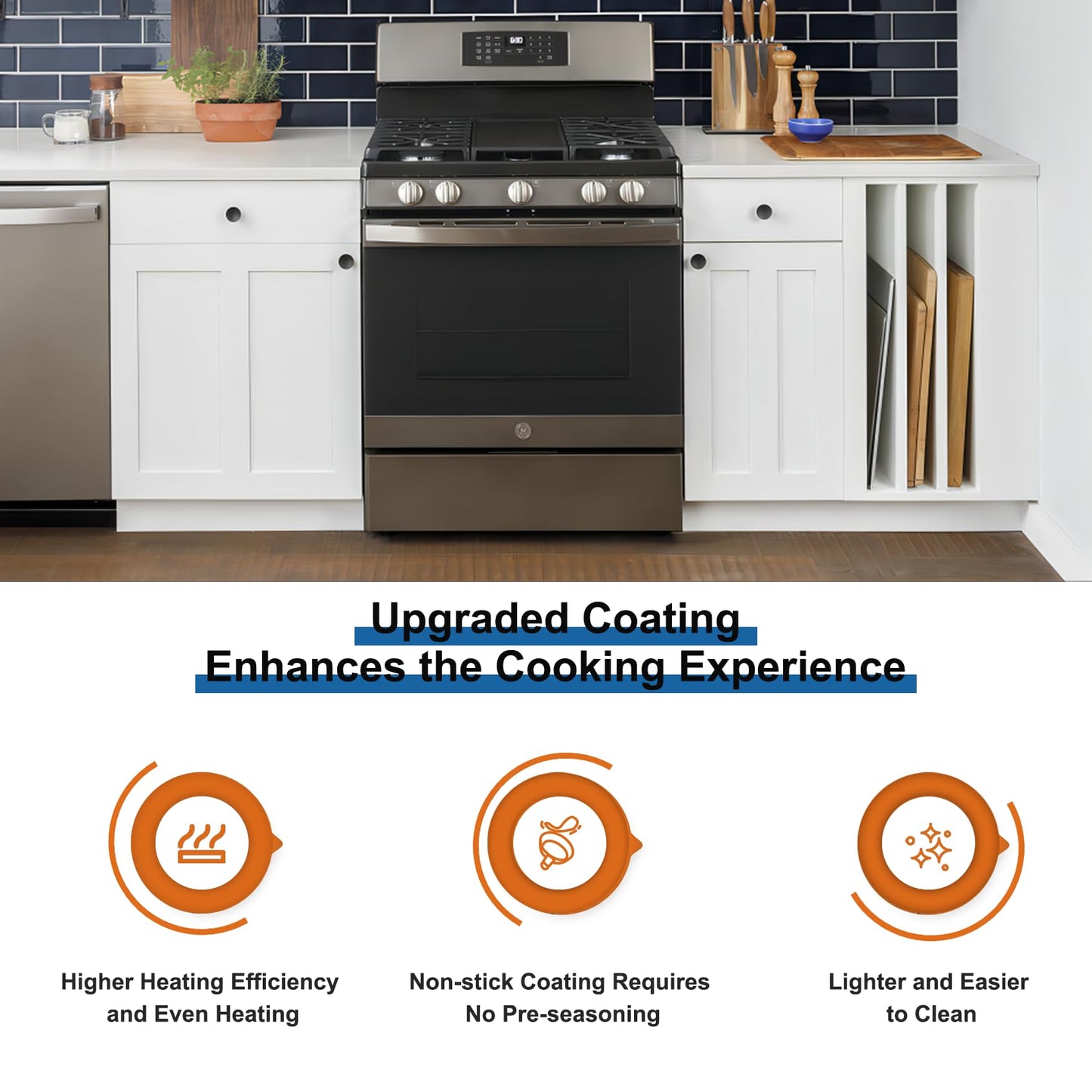 UPGRADED WB31X24738 Griddle Replacement for GE Appliance Gas Stove, Range WB31X49806 Aluminum Non-stick Pan, Stove Top for GE Center Part, Polished Smooth Surface, Food-grade Nonstick Coating