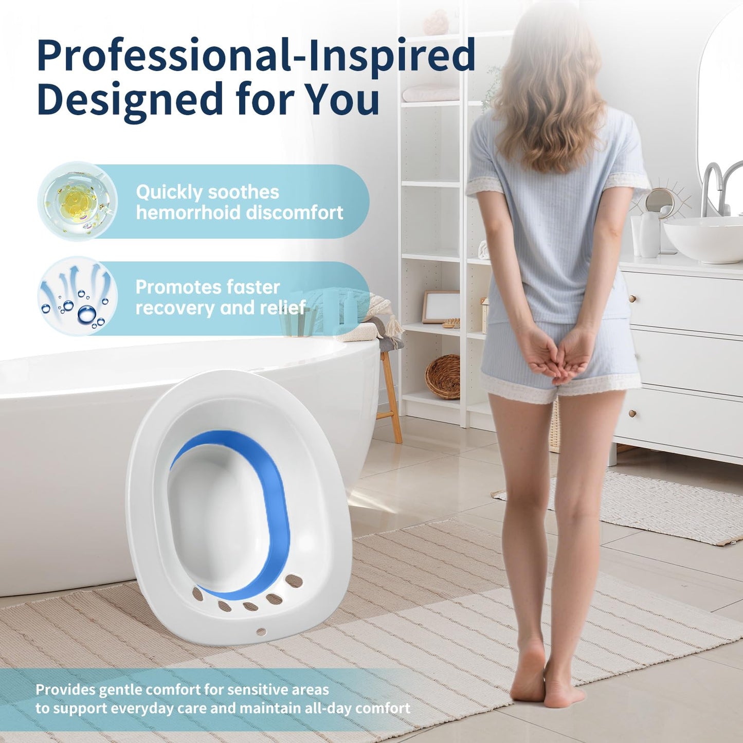 RUGUO Sitz Bath for Toilet Seat - Yoni Steam Seat - Sitz Bath for Hemorrhoids and Postpartum Care - Portable Bidet BPA Free - Foldable Basin for Epsom Salt Soak - Blue