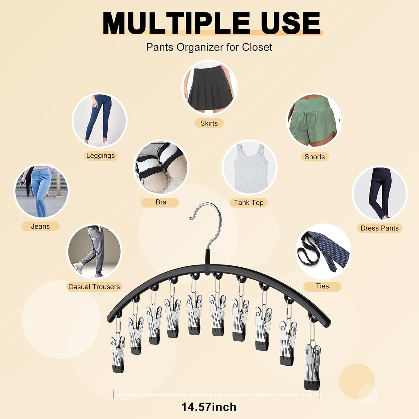Skiennix Legging Organizer - Space-Saving Metal Yoga Pants Hangers with 10 Clips - Black