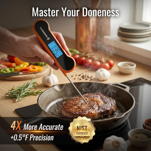 Instant Read Meat Thermometer - Skiennix Digital Kitchen Thermometer with ±0.5℉ Precision | Orange Color