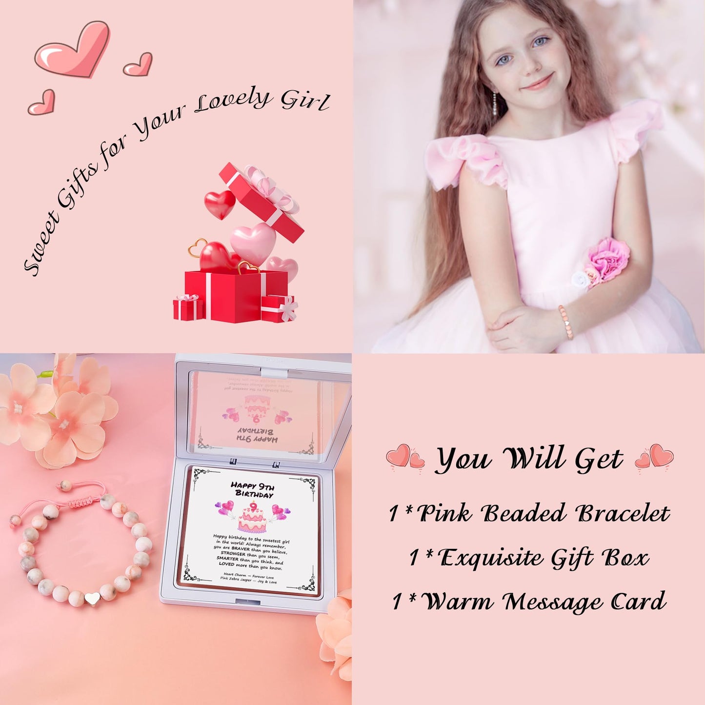 Sereney 9 Year Old Girl Birthday Gifts, Adjustable Beaded Bracelets as 9th 9yr Nine Year Old Birthday Gifts for Girls Daughter Niece Granddaughter
