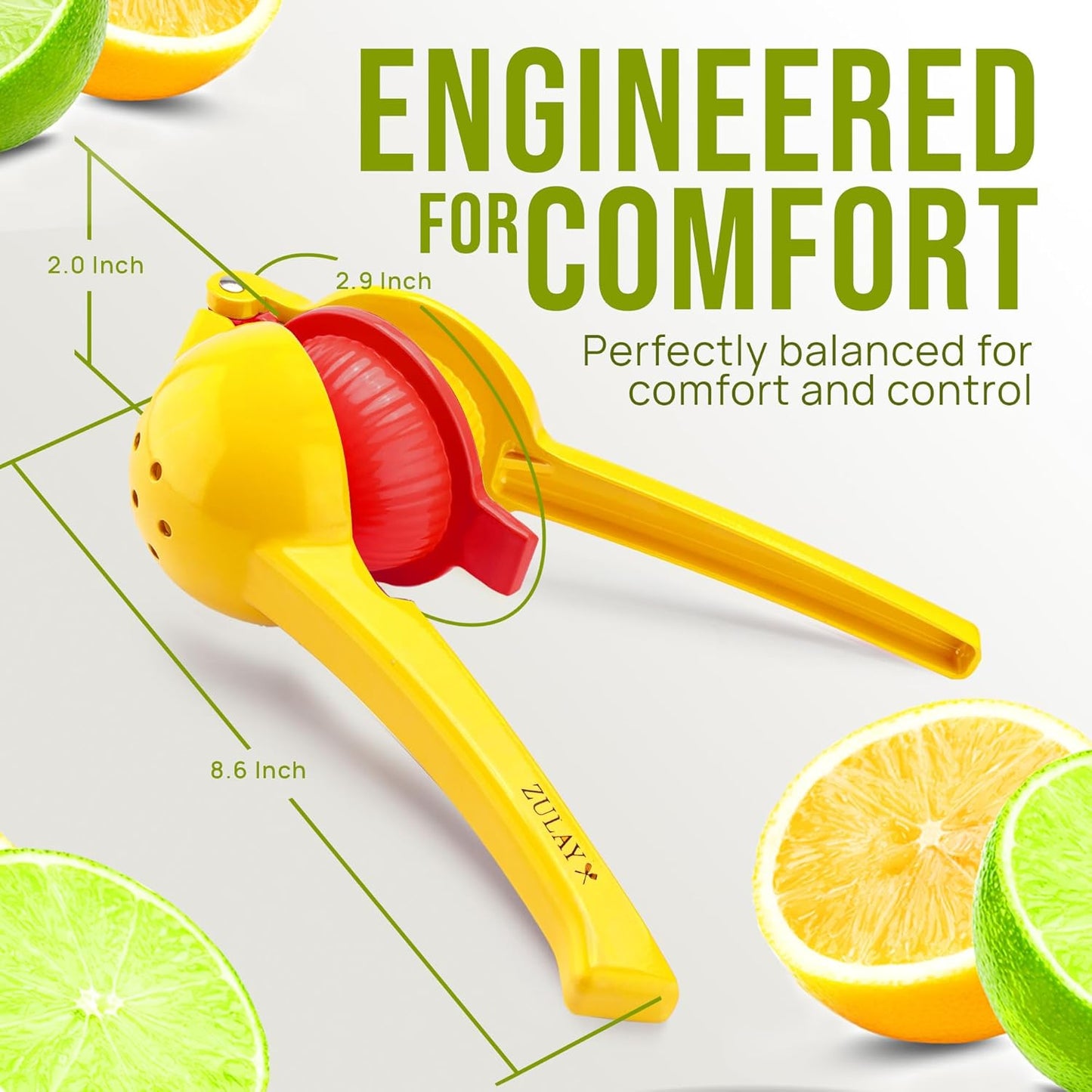 Zulay Kitchen 2-in-1 Lemon Squeezer - Sturdy Hand Juicer for Maximum Juice Extraction | Easy to Clean - Yellow/Red