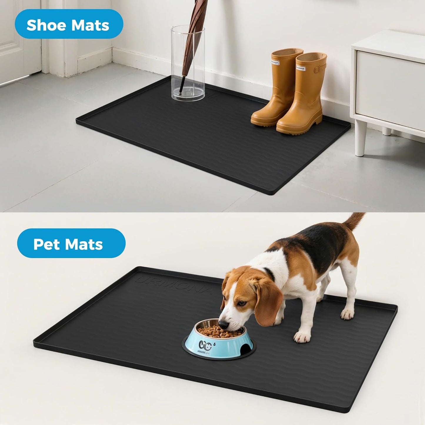URMONA Waterproof Silicone Under Sink Mat - 25'' x 22'' Kitchen & Bathroom Protector | Black