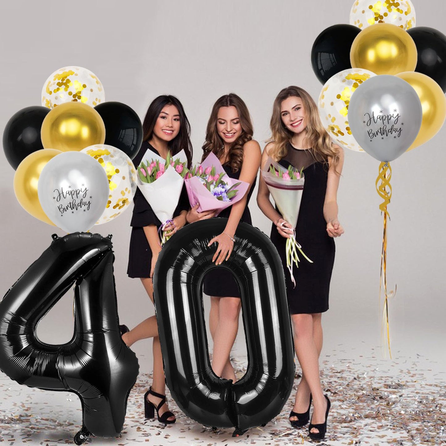 40th Birthday Decorations for Men Women, 40 inch 40 Balloon Numbers, 18 pcs 12 inch 40th Birthday Decoration Balloons for 40th Men Women Birthday Anniversary Party Decoration