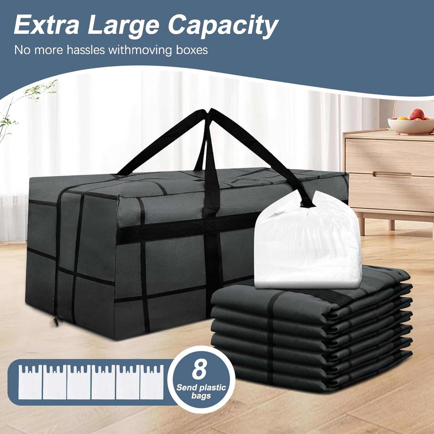 Skiennix Extra Large Heavy-Duty Moving Bags - Waterproof & Foldable Storage Totes | 4-Pack with Zippers