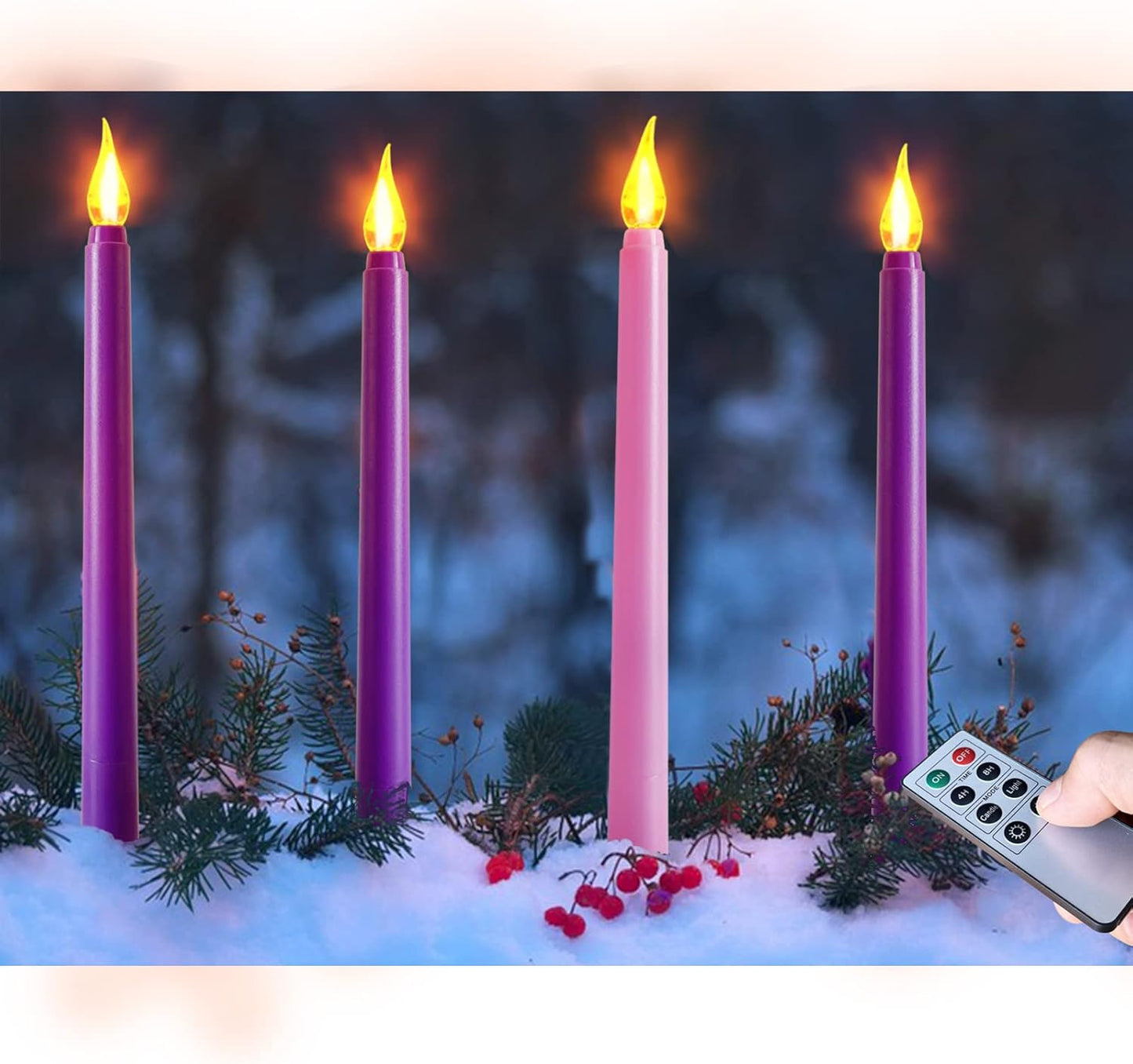 Regine Switzerland Flameless Taper Candles - Set of 4 Battery Operated, Flickering Purple & Pink