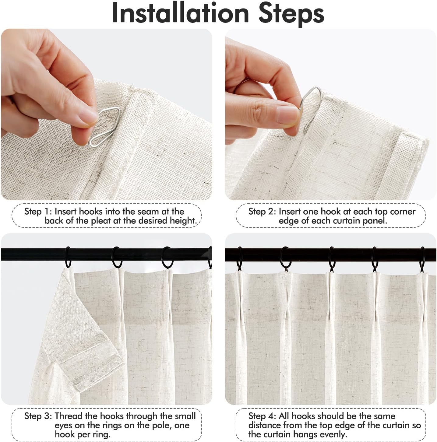MIULEE 96-Inch Long Pinch Pleated Natural Linen Curtains - Semi-Sheer Drapes for Bedroom & Living Room