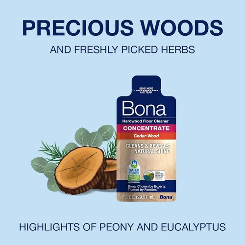 Bona Hardwood Floor Cleaner Concentrate - Cedar Wood Scent, 1 Fl Oz, Pack of 4 | Residue-Free Cleaning Solution for Wood Floors