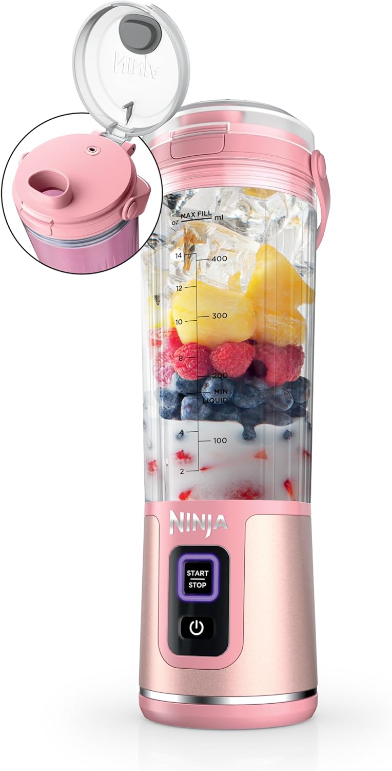Ninja Blast Portable Blender - Cordless 18oz Personal Blender for Smoothies & Shakes | BPA-Free, USB-C Rechargeable, Tinted Pink