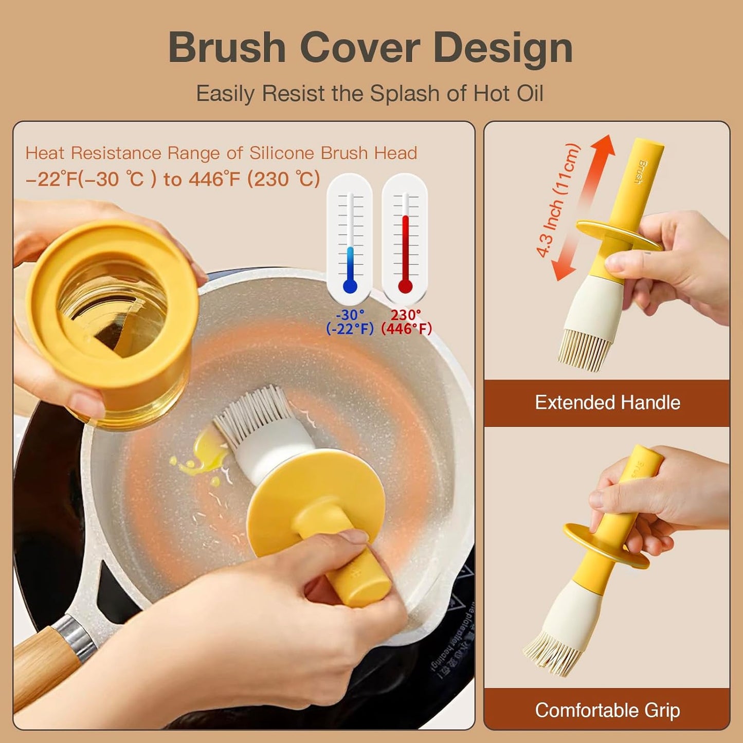 YARRAMATE Oil Dispenser with Brush - 300ml Glass Bottle for Kitchen | Heat Resistant Silicone Basting Brush - Orange