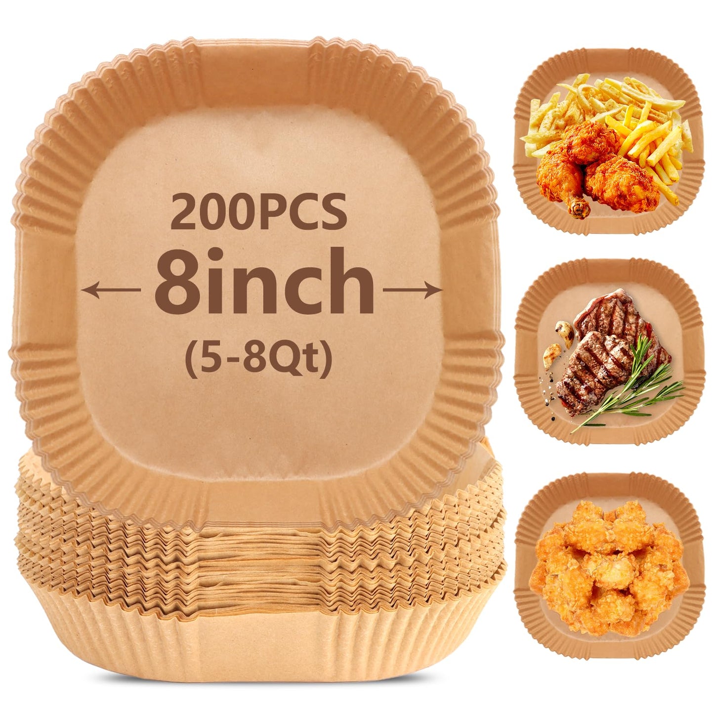Air Fryer Liners Disposable, 200PCS Non-stick Disposable Airfryer Liners, 9 Inch Unbleached Parchment Paper, Round Air Fryer Paper Liners for 5-8QT Air Fryer, Baking, Roasting Microwave