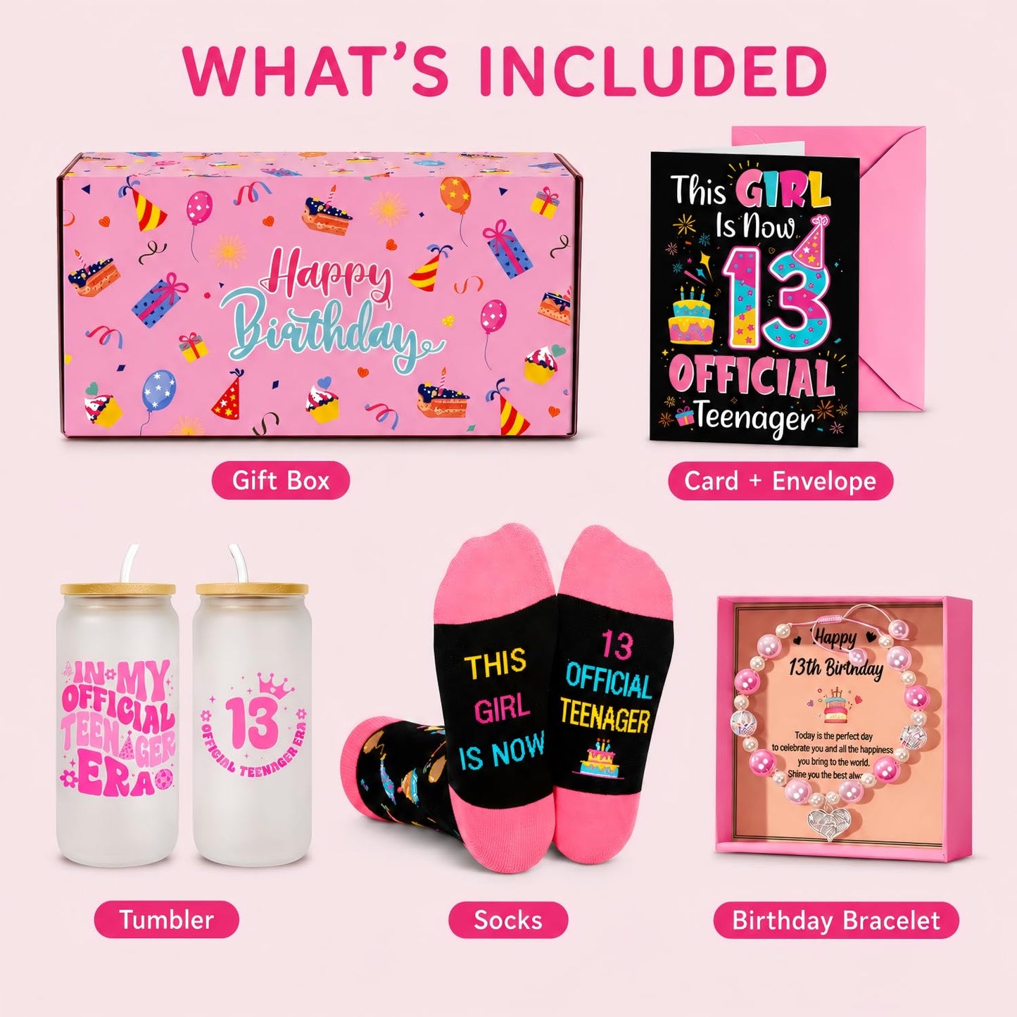 HAPPYPOP 13th Birthday Gifts for Girls - 13 Year Old Girl Birthday Set, Trendy Teen Girl Gifts for Granddaughter