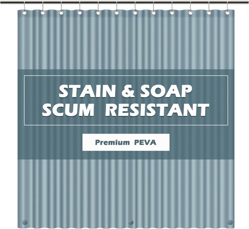 EHZNZIE Shower Curtain Liner - Waterproof Stone Blue PEVA with 3 Weighted Magnets | 72x72 Inches, No Chemical Smell