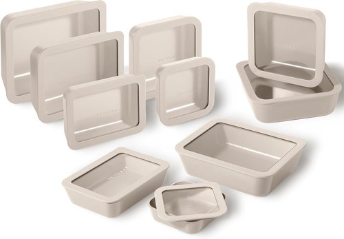 Crema Ceramic Coated Glass Food Storage Containers - Non-Toxic, BPA-Free | 10-Piece Meal Prep Set