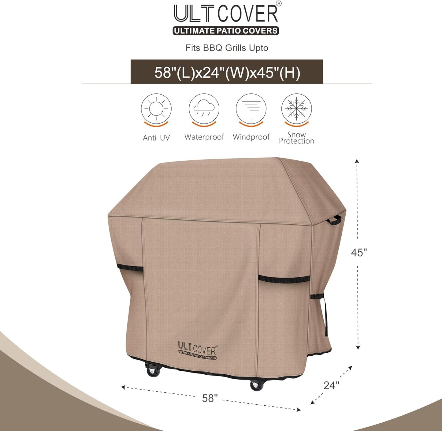 ULTCOVER Waterproof Grill Cover - Heavy-Duty 58-Inch BBQ Cover for 3-5 Burner Gas Grills
