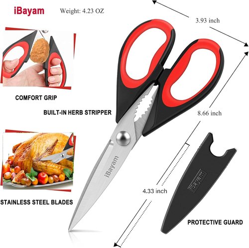 iBayam Kitchen Scissors - Heavy Duty Stainless Steel Shears Set | 2 Pack with Protective Sheath & Comfort Grip