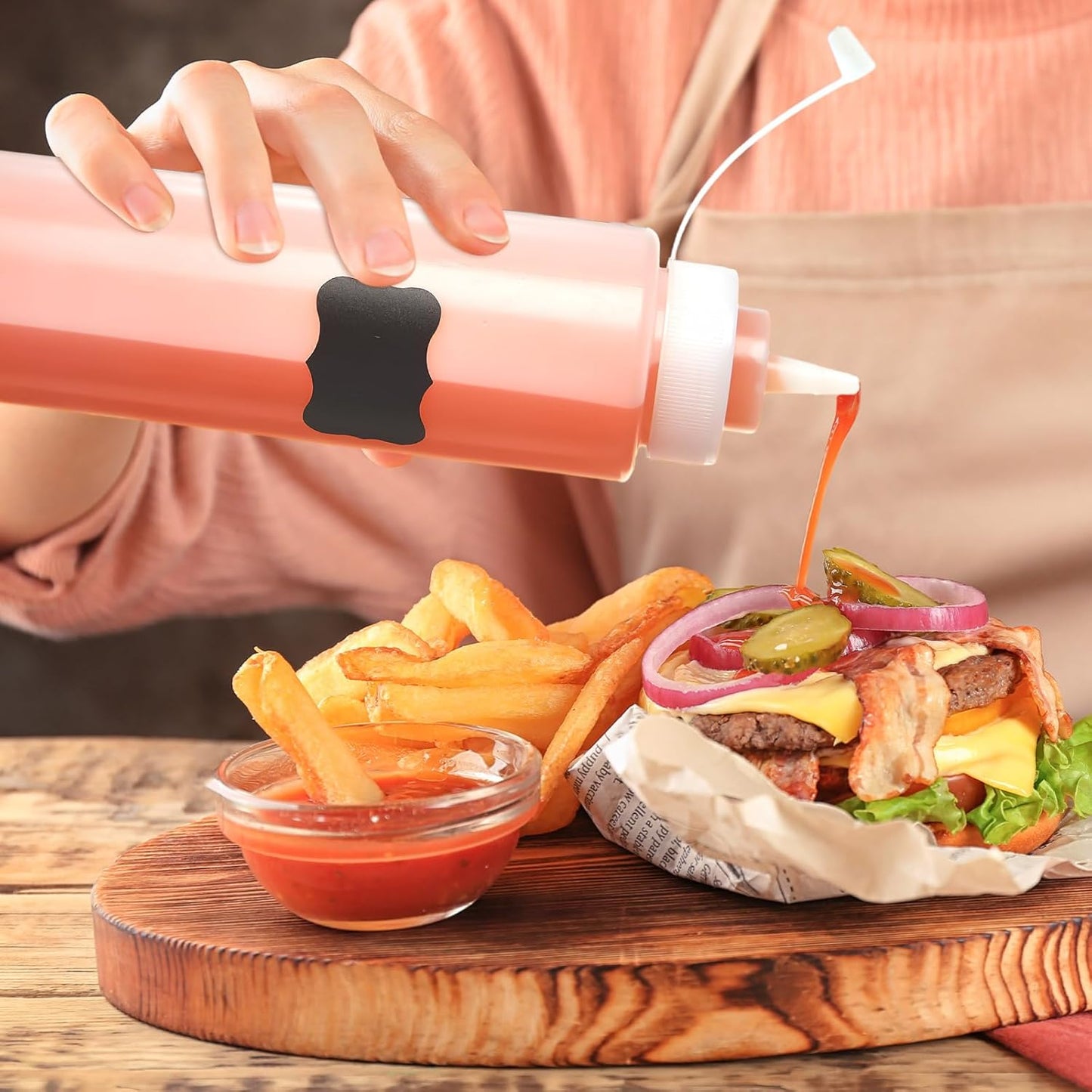Mumufy 24 Pcs Condiment Squeeze Bottles 32 oz Plastic Squeeze Squirt Containers for Sauce Ketchup, Oil, Liquid with Extra 1 Funnel 24 Labels and 1 Pen