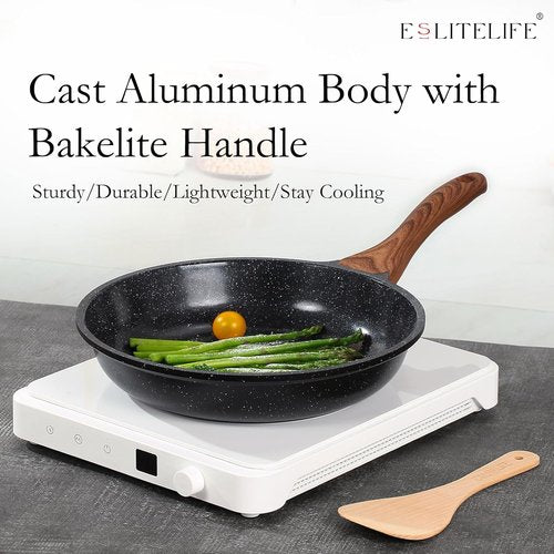 Eslite Life Nonstick Ceramic Frying Pan - Safe & Versatile Skillet with Lid | 8" Black, Compatible with All Stovetops