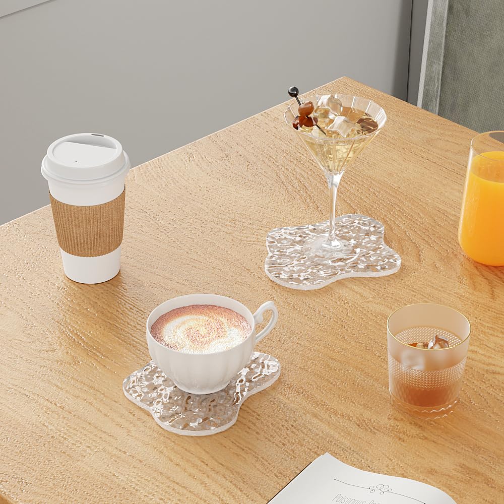 Acrylic Coaster Set of 2 with Non-Slip Silicone Dots, Clear Drink Coasters with Waterproof Material, Cloud Shape Desk Accessories, Coasters for Office, Home,Bar, Cafe Decor