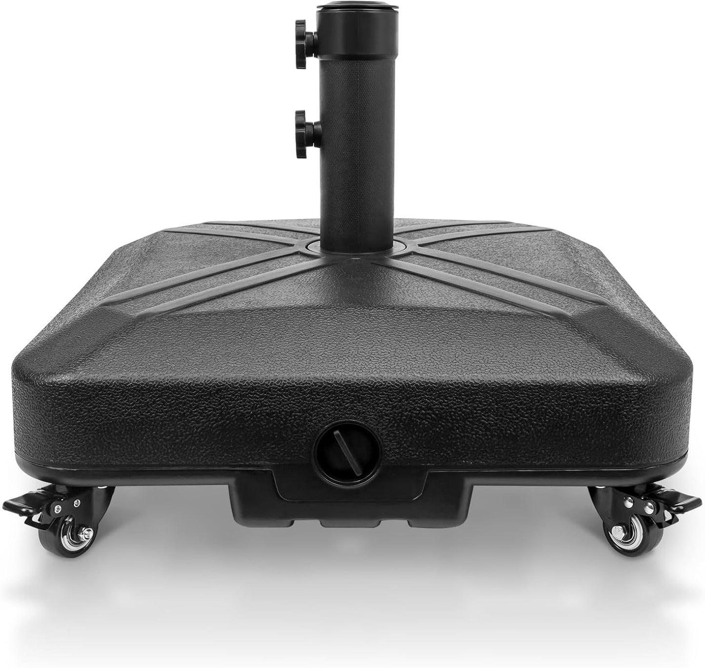 Skiennix Heavy-Duty Patio Umbrella Base with Wheels - Square Market Stand, 125lb Capacity, Black