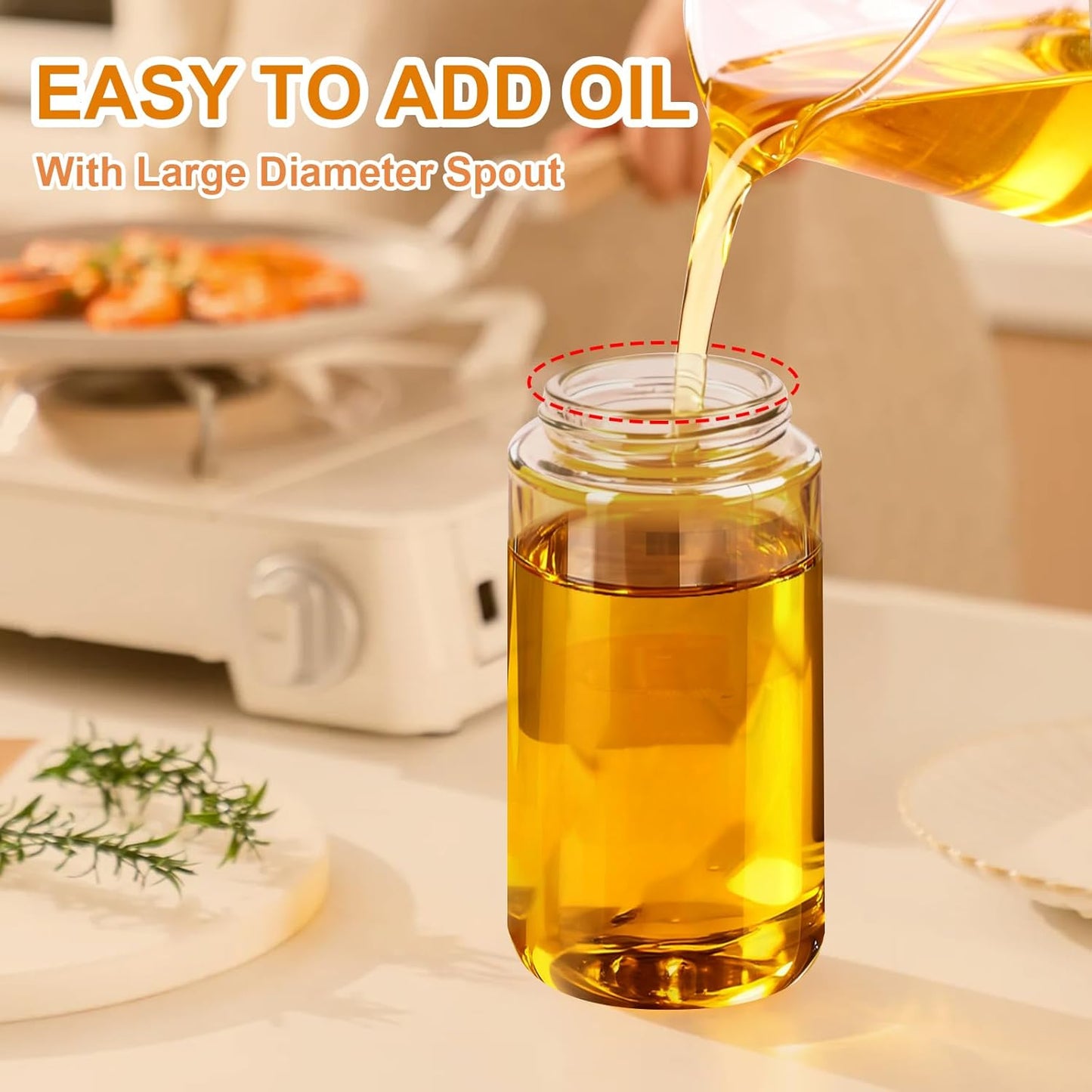 Skiennix Glass Olive Oil Sprayer - 2-in-1 Cooking Oil Dispenser Bottle | 16oz/470ml, White
