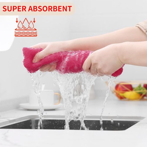 Homaxy Kitchen Dish Cloths - 100% Cotton Waffle Weave, Ultra Soft & Absorbent, 12x12 Inches | 6-Pack Hot Pink