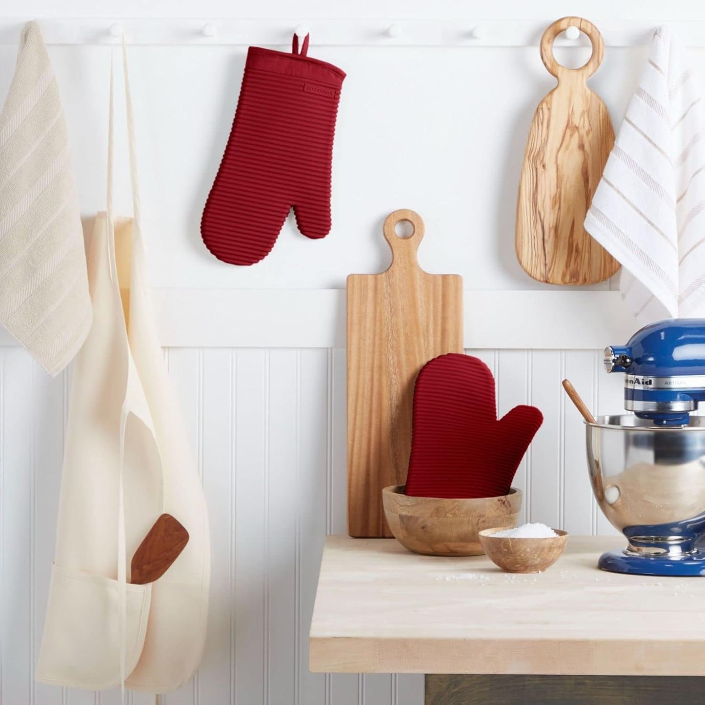 KitchenAid Ribbed Soft Silicone Oven Mitts - 2-Pack Set, 7.5"x13", Smoked Paprika Color