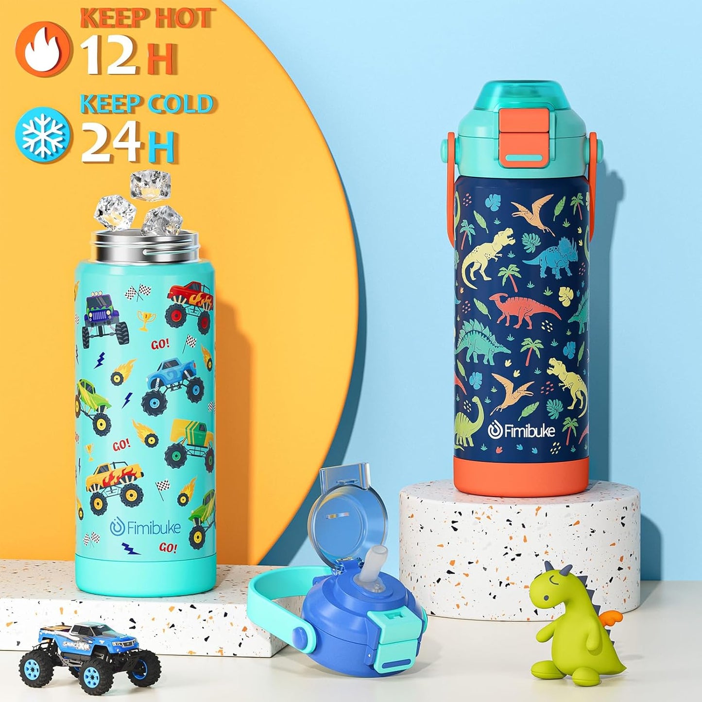 Skiennix Kids Insulated Water Bottle - 18oz Leak-Proof Stainless Steel Tumbler with 2-in-1 Lid | BPA-Free, Sea World Design