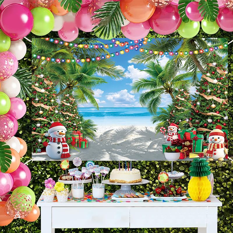 July Christmas Backdrop 7x5FT Tropical Beach Holiday Photo Background