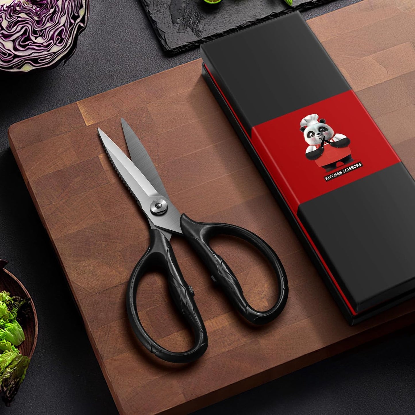 SHAN ZU Kitchen Scissors | 8.4" Heavy Duty Titanium Shears - Detachable, Dishwasher Safe, Black Finish