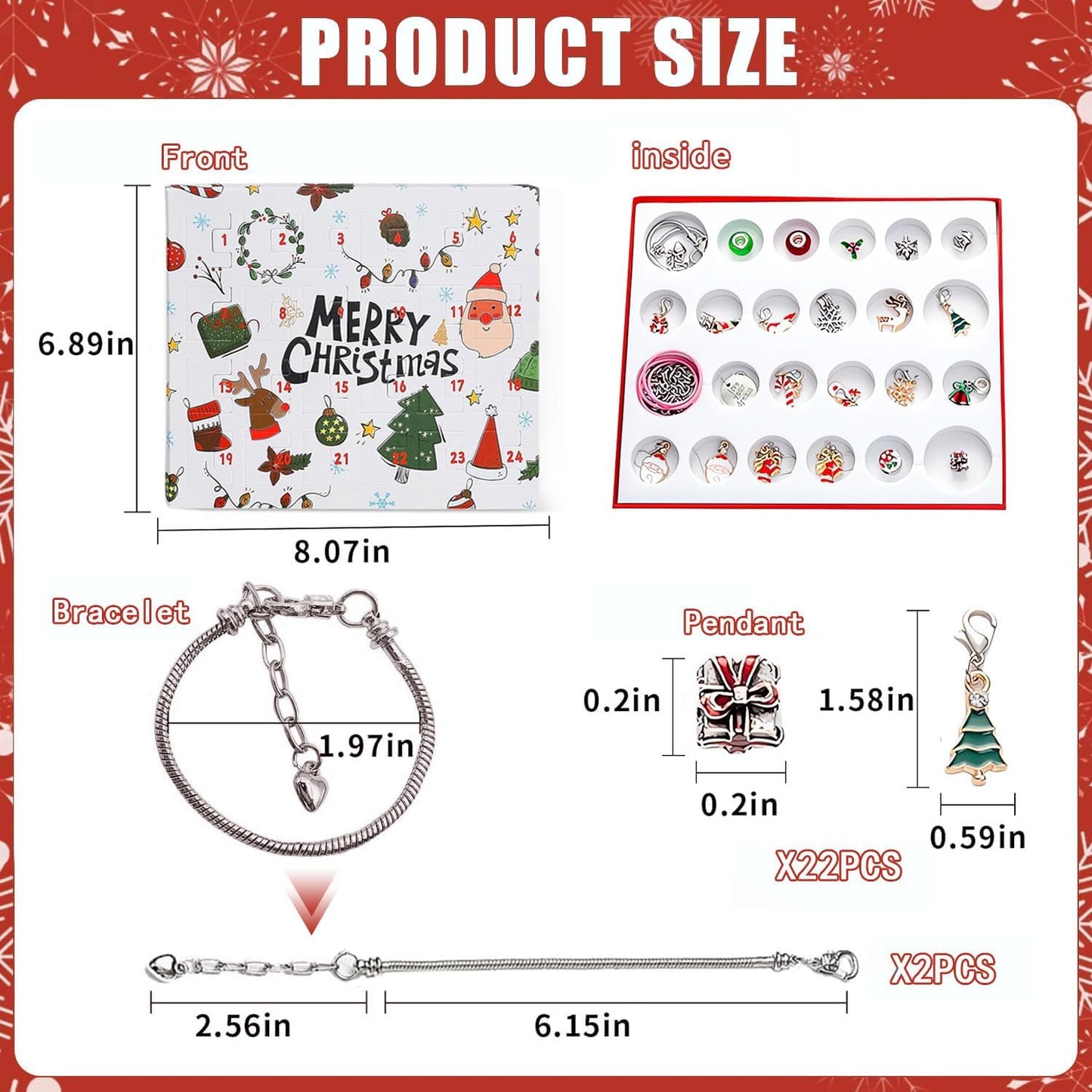 Skiennix Christmas Advent Calendar Bracelets 2024 - 24-Day Countdown with 22 Charms & 2 Bracelets for Girls & Teens