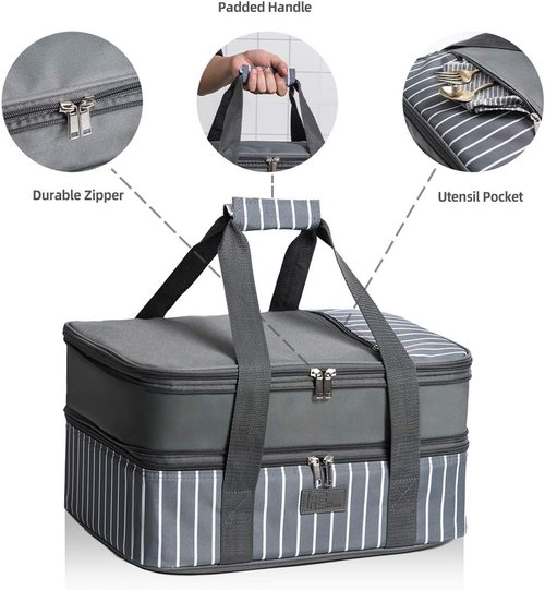 FE FUN ELEMENTS Casserole Carrier - Expandable Insulated Design for Hot or Cold Food | Fits 9" x 13" Dish, Grey