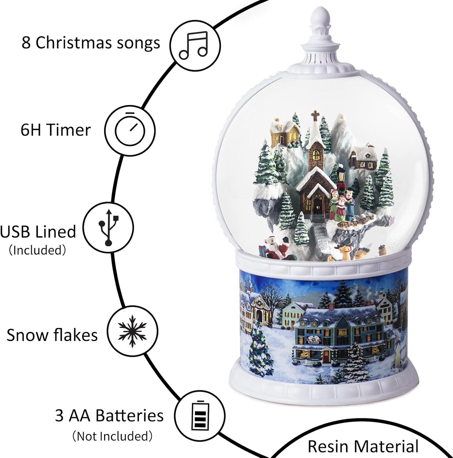 Skiennix Large Christmas Snow Globe - Rotating Santa Train Scene | 10.2-Inch Music Box with 8 Melodies & Timer