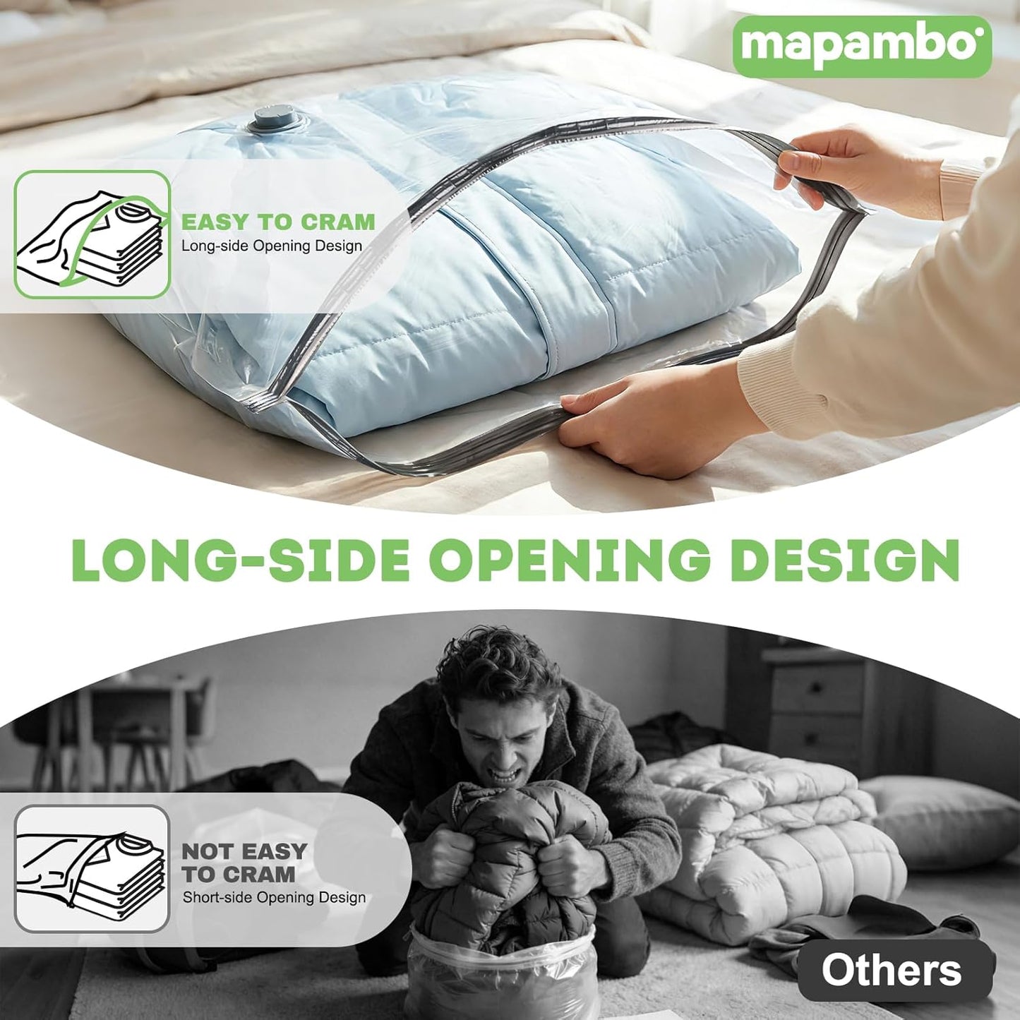 Mapambo Vacuum Storage Bags - 15 Pack Vacuum Seal Bags with USB Pump | Save 80% Luggage Space, 3 Sizes