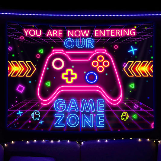 Lacoiime UV Neon Game Tapestry Wall Hangings, Cool Gaming Video Gamepad Hippie Tapestries, Funny Colorful Teen Boys Kids Room Bedroom Dorm Playroom Room Decor Theme Tapestry,90 X 70 IN