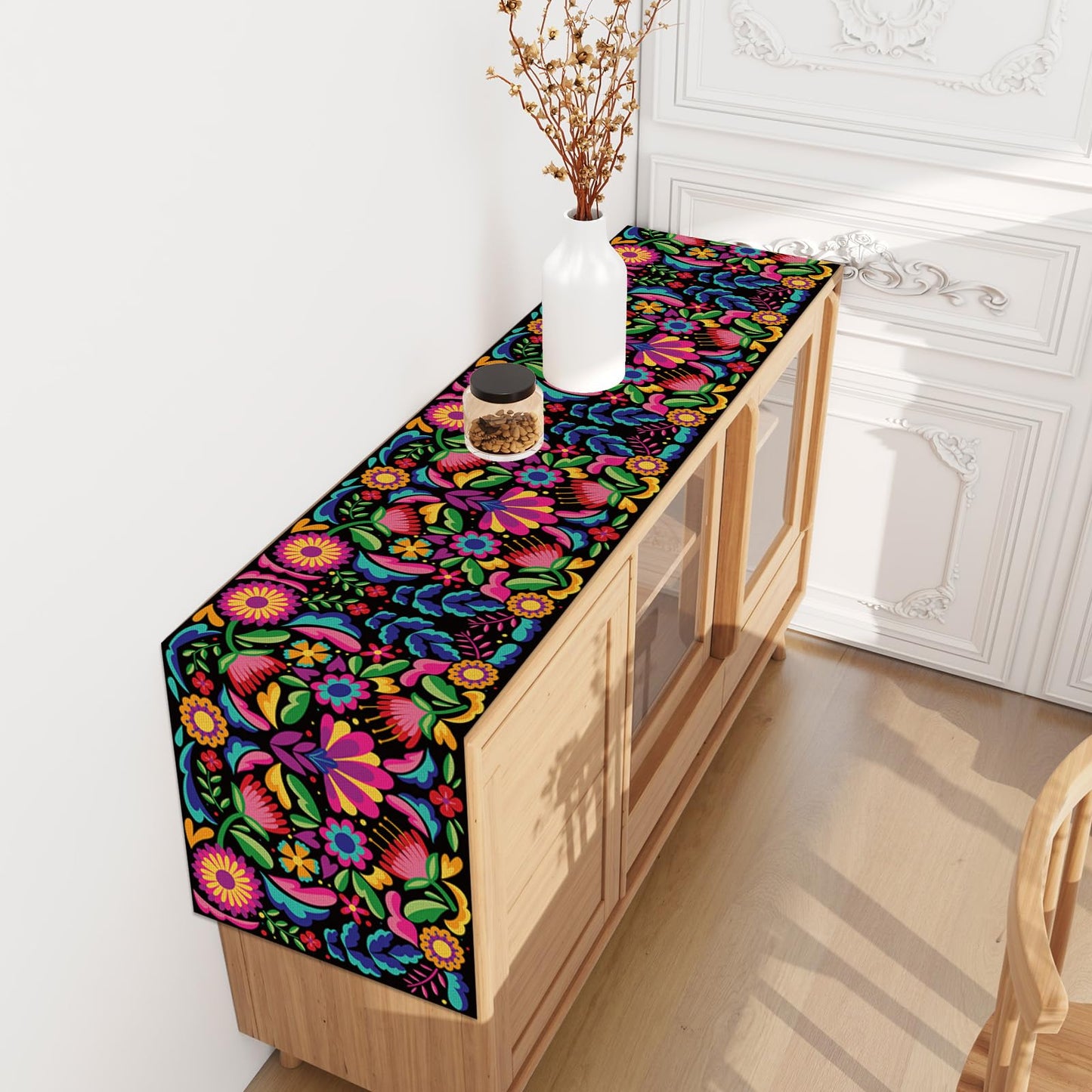 Mexican Fiesta Table Runner Cinco De Mayo Tablecloth Dia De Los Muertos Decor Day of The Dead Decorations and Supplies for Home 13x90 Inch