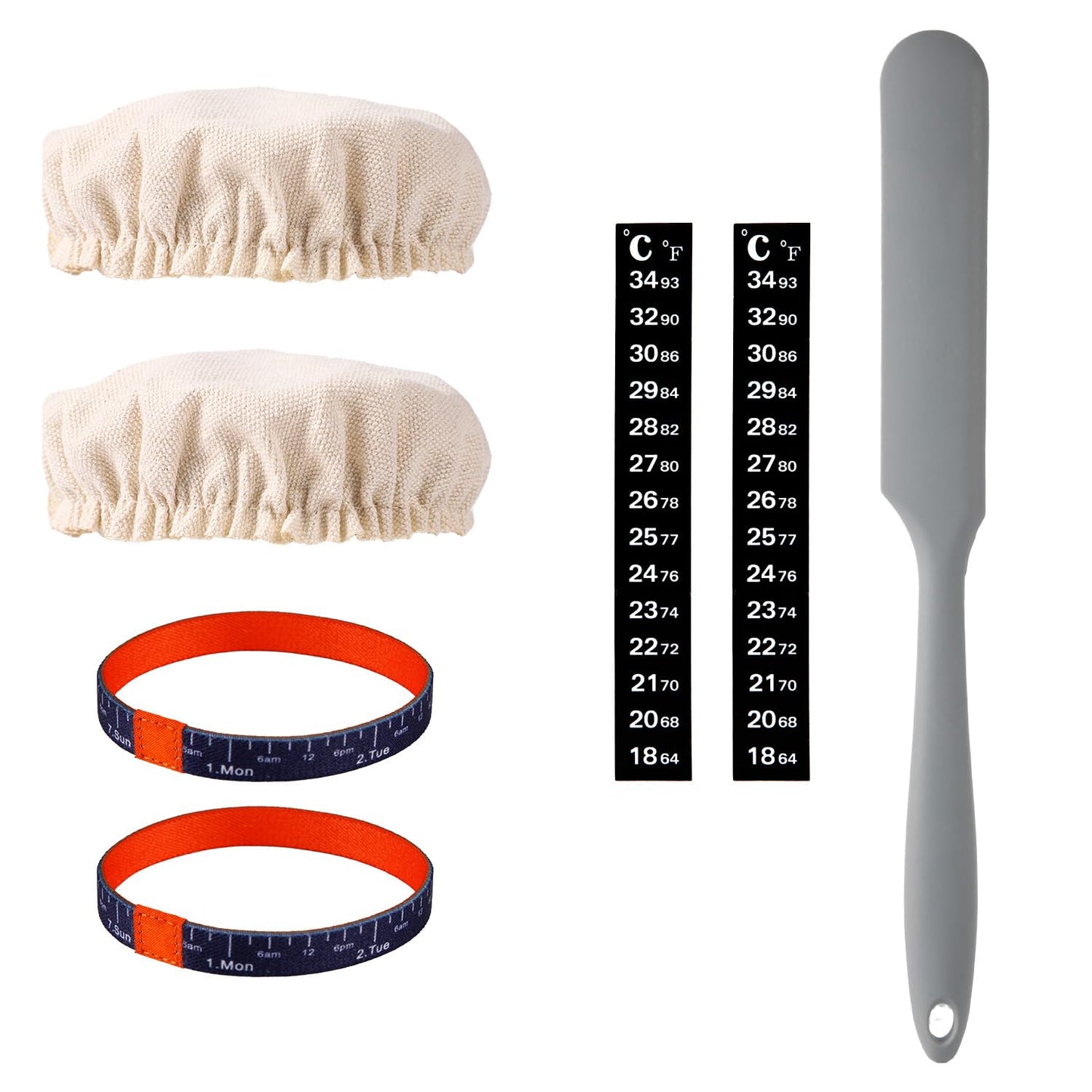 7pcs Replacement Set for Sourdough Starter Jar, Sourdough Starter Kit with Cloth Cap Silicone Spatula Date Band Temperature Paper for Yeast Bread Baking Supplies